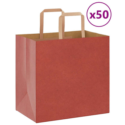 Sacchetti di Carta Kraft 50 pz con Manici Rossi 26x17x25 cm