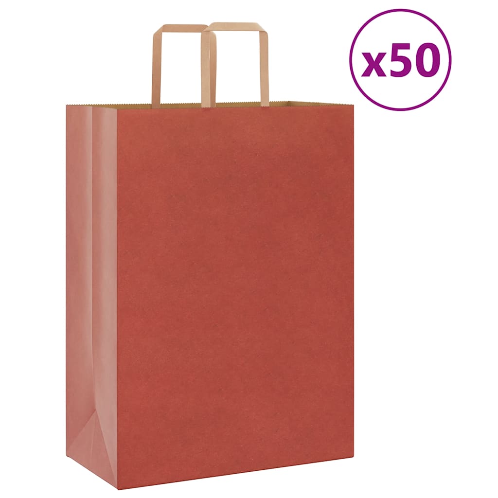 Sacchetti di Carta Kraft 50 pz con Manici Rossi 32x17x44 cm