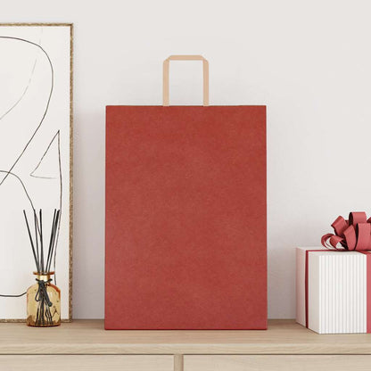 Sacchetti di Carta Kraft 50 pz con Manici Rossi 32x17x44 cm