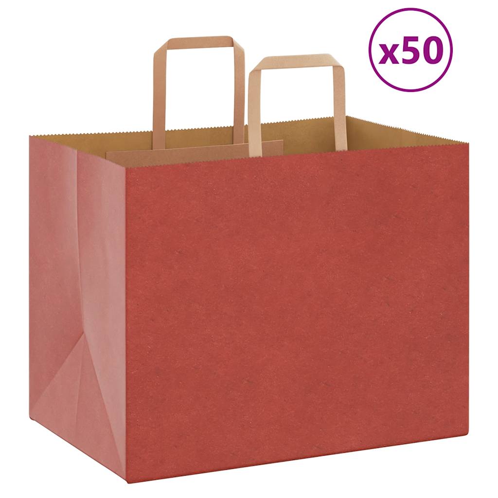 Sacchetti di Carta Kraft 50 pz con Manici Rossi 32x22x24 cm