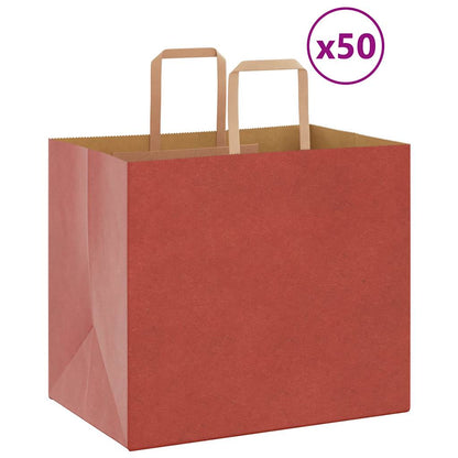Sacchetti di Carta Kraft 50 pz con Manici Rossi 32x22x28 cm