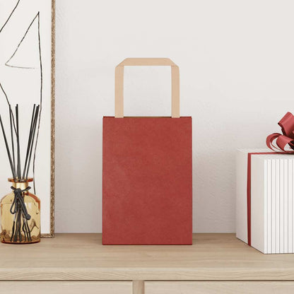 Sacchetti di Carta Kraft 250 pz con Manici Rossi 15x8x21 cm