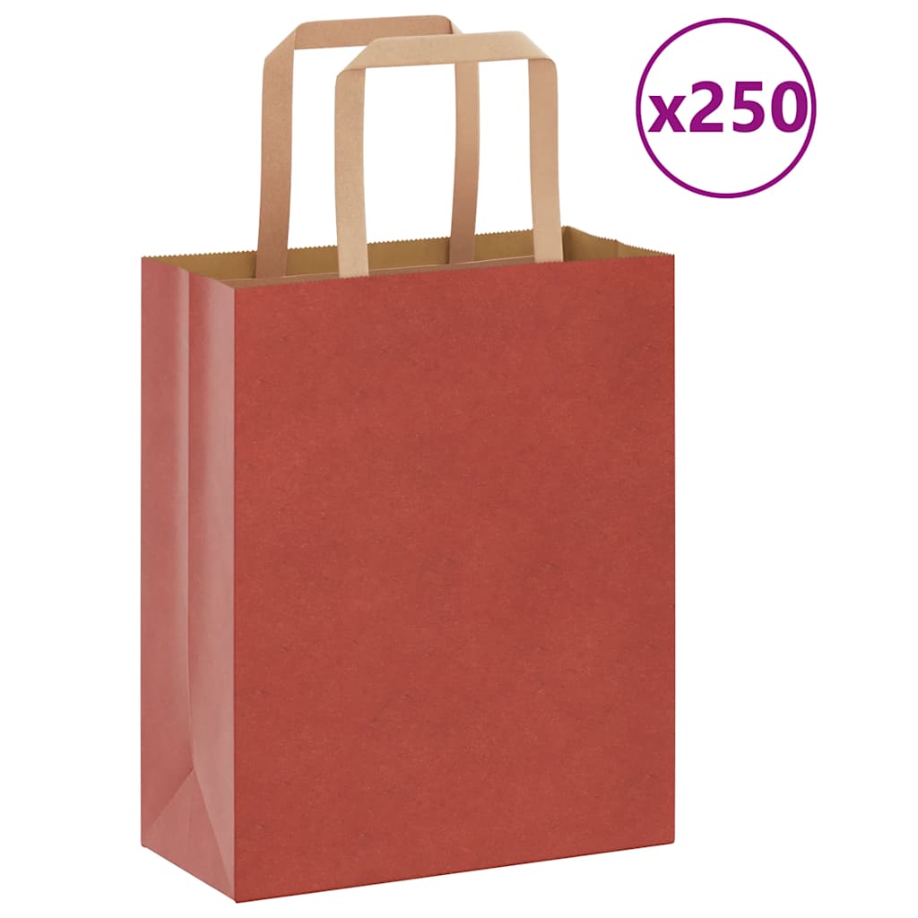 Sacchetti di Carta Kraft 250 pz con Manici Rossi 18x8x22 cm