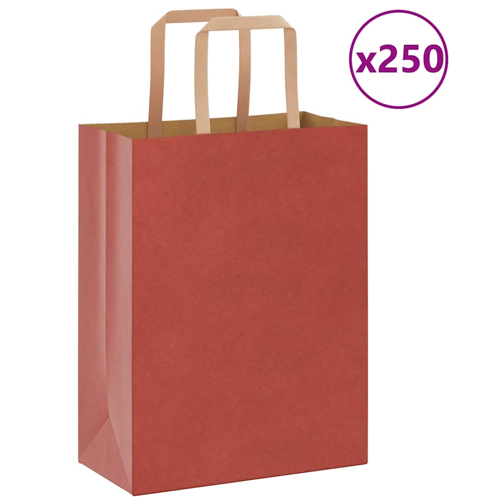Sacchetti di Carta Kraft 250 pz con Manici Rossi 21x11x28 cm