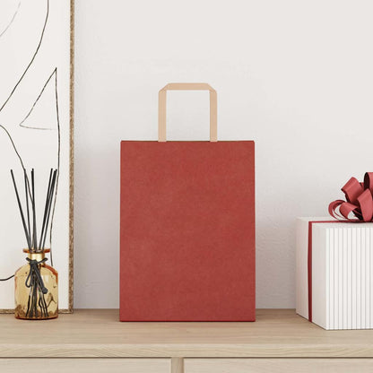 Sacchetti di Carta Kraft 250 pz con Manici Rossi 21x11x28 cm