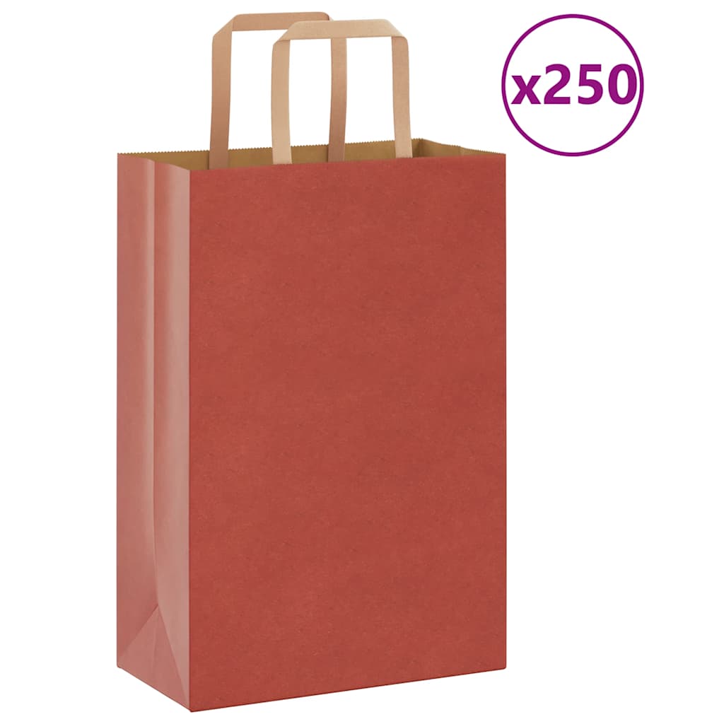 Sacchetti di Carta Kraft 250 pz con Manici Rossi 21x11x31 cm