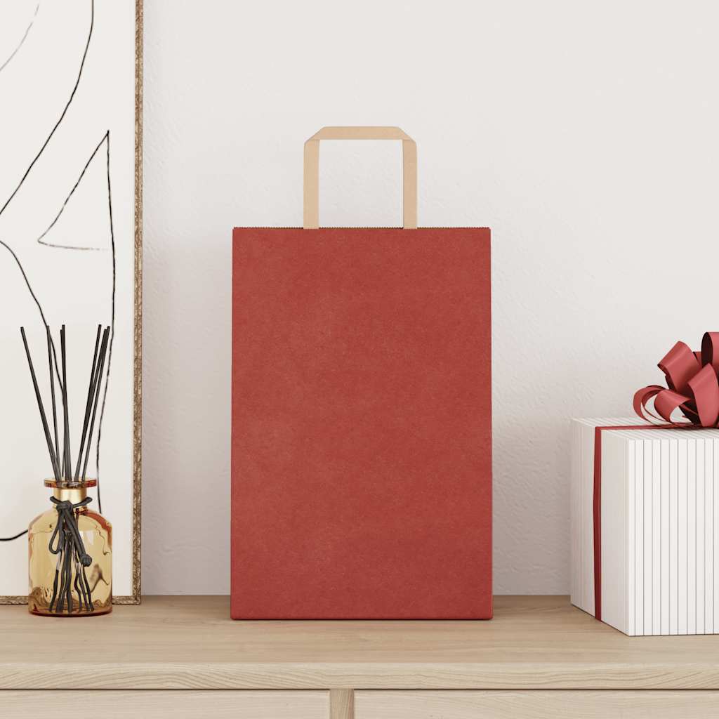 Sacchetti di Carta Kraft 250 pz con Manici Rossi 21x11x31 cm