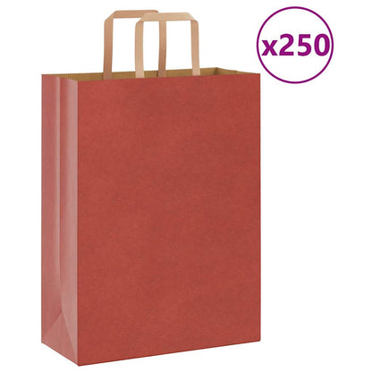 Sacchetti di Carta Kraft 250 pz con Manici Rossi 26x12x35 cm