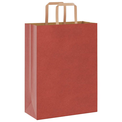 Sacchetti di Carta Kraft 250 pz con Manici Rossi 26x12x35 cm