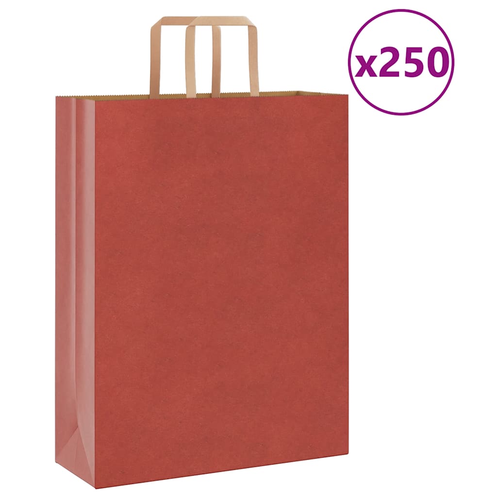 Sacchetti di Carta Kraft 250 pz con Manici Rossi 32x12x42 cm