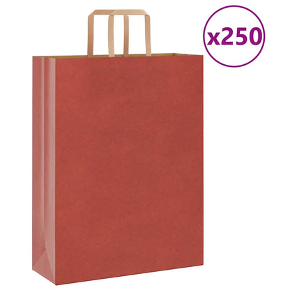 Sacchetti di Carta Kraft 250 pz con Manici Rossi 32x12x42 cm