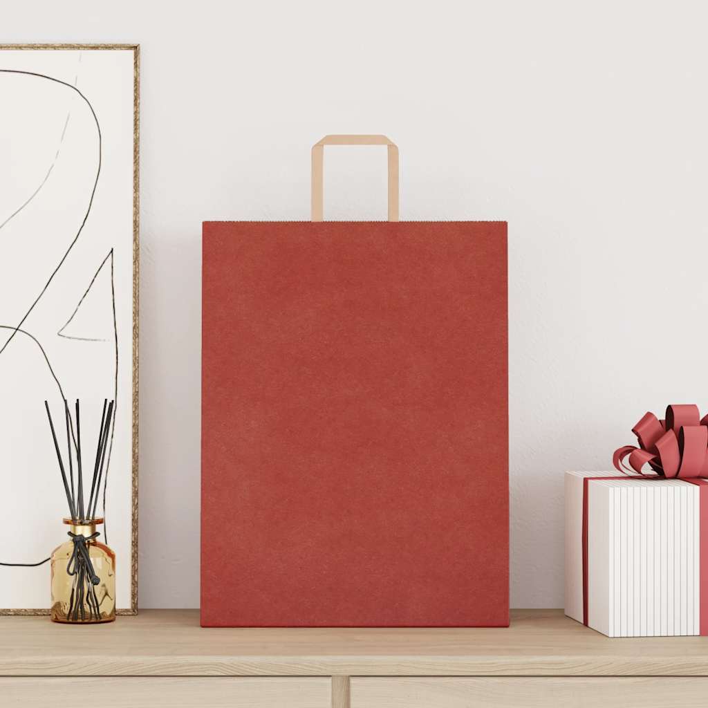 Sacchetti di Carta Kraft 250 pz con Manici Rossi 32x12x42 cm
