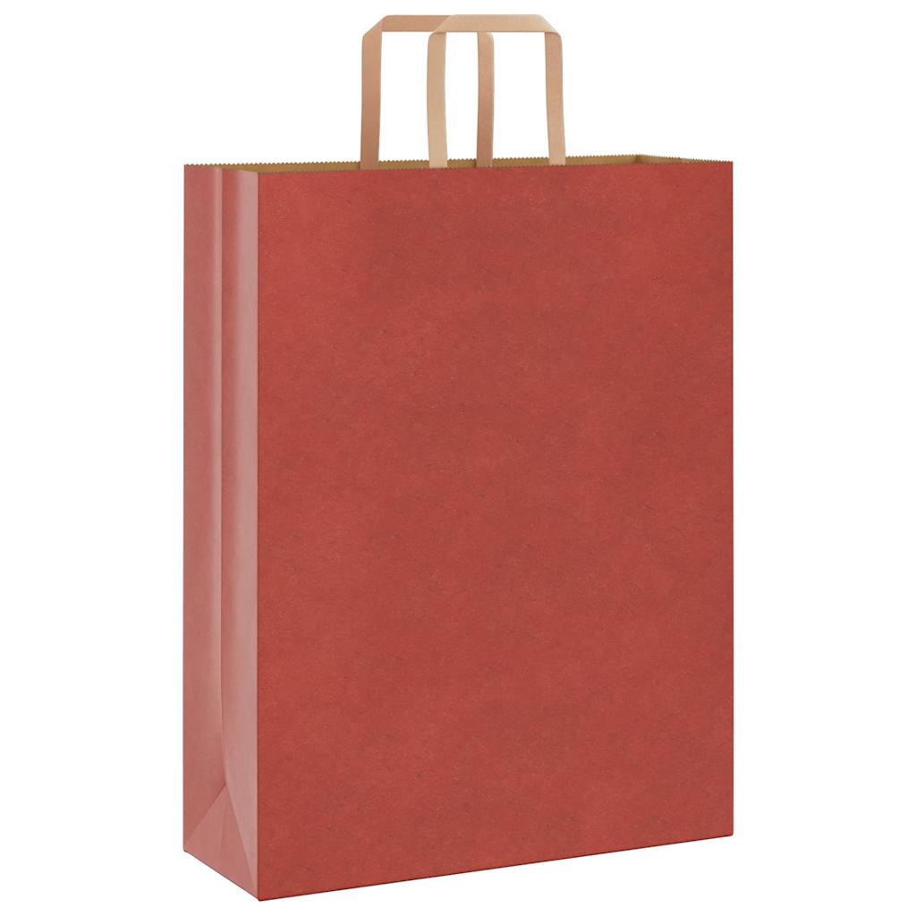Sacchetti di Carta Kraft 250 pz con Manici Rossi 32x12x42 cm