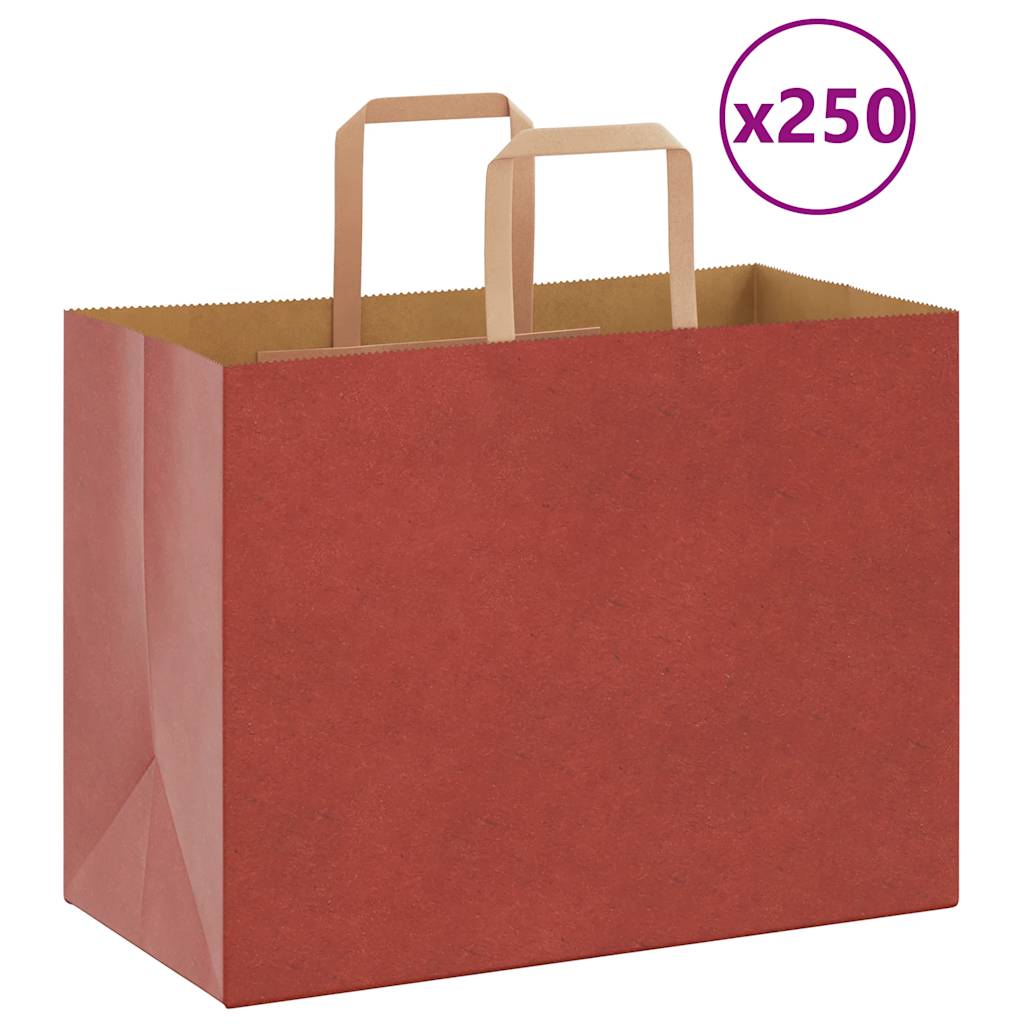 Sacchetti di Carta Kraft 250 pz con Manici Rossi 32x17x25 cm