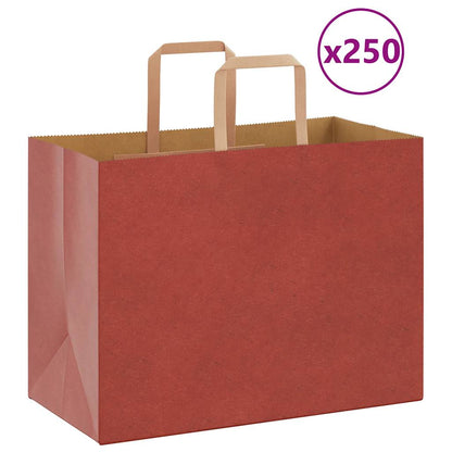 Sacchetti di Carta Kraft 250 pz con Manici Rossi 32x17x25 cm
