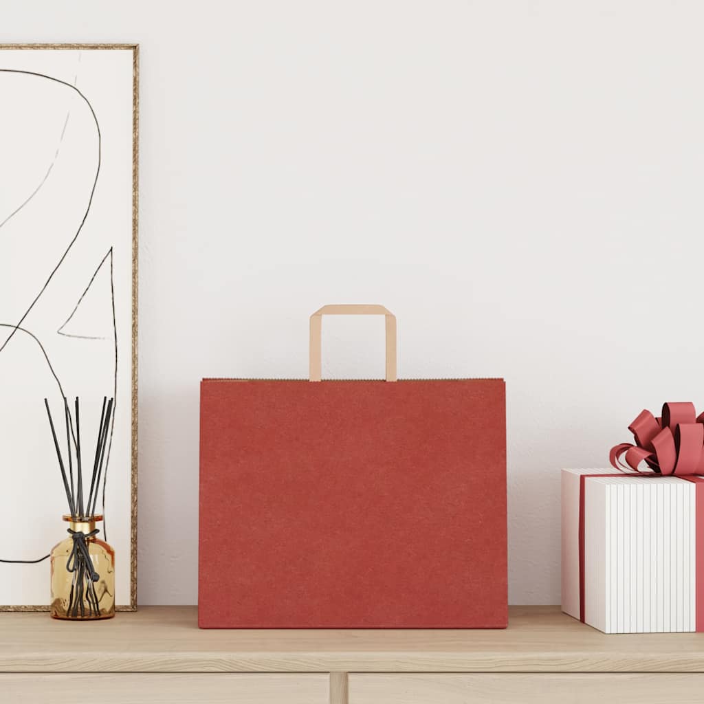 Sacchetti di Carta Kraft 250 pz con Manici Rossi 32x22x24 cm
