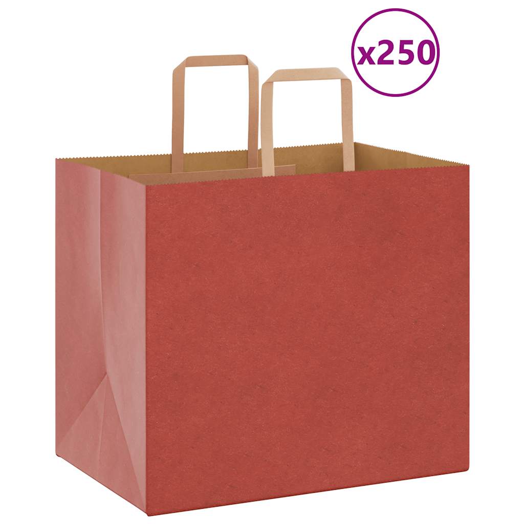 Sacchetti di Carta Kraft 250 pz con Manici Rossi 32x22x28 cm
