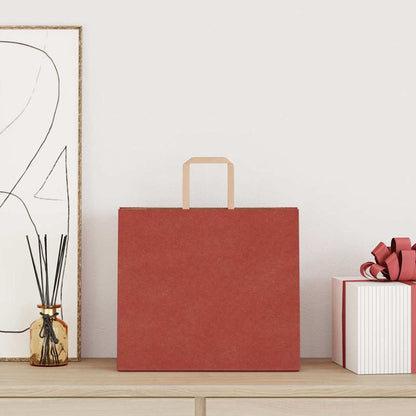 Sacchetti di Carta Kraft 250 pz con Manici Rossi 32x22x28 cm