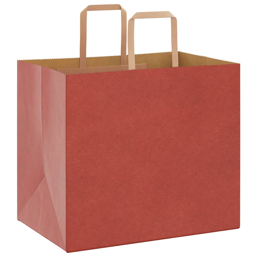 Sacchetti di Carta Kraft 250 pz con Manici Rossi 32x22x28 cm