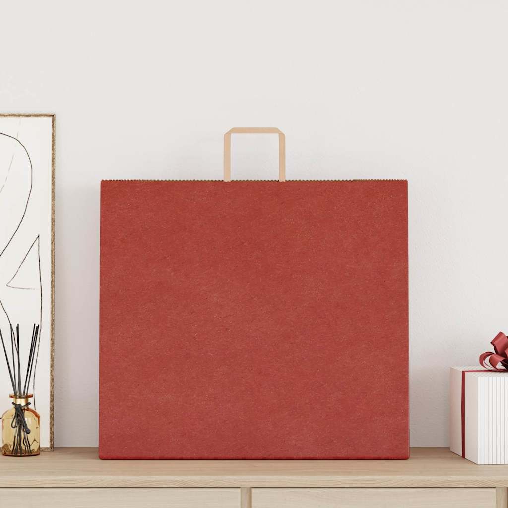 Sacchetti di Carta Kraft 250 pz con Manici Rossi 54x15x49 cm