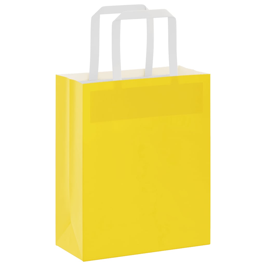 Sacchetti di Carta Kraft 50 pz con Manici Gialli 15x8x21 cm