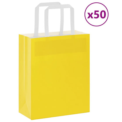 Sacchetti di Carta Kraft 50 pz con Manici Gialli 18x8x22 cm