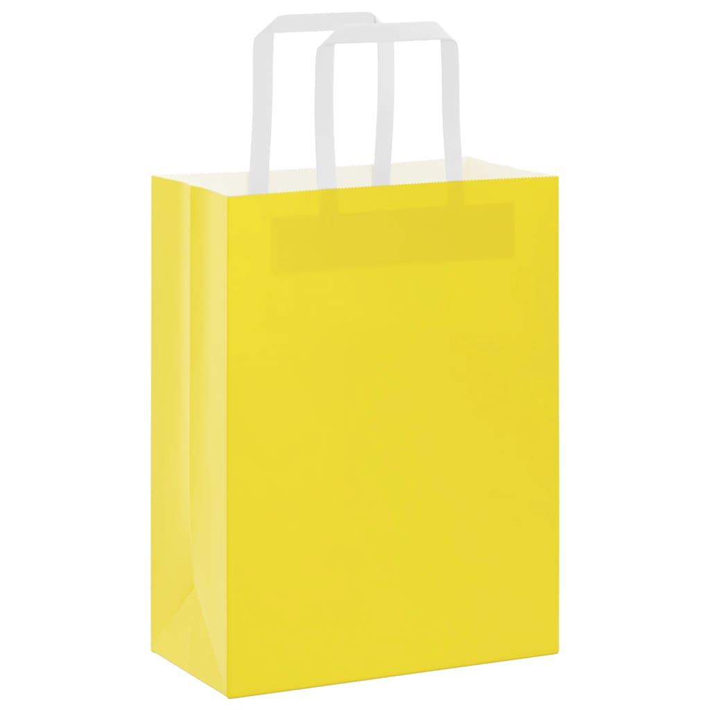 Sacchetti di Carta Kraft 50 pz con Manici Gialli 21x11x28 cm