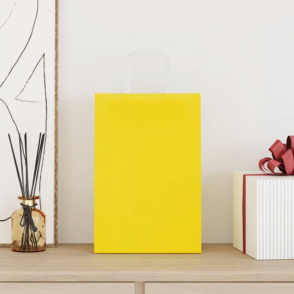 Sacchetti di Carta Kraft 50 pz con Manici Gialli 21x11x31 cm