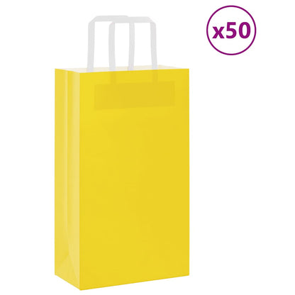 Sacchetti di Carta Kraft 50 pz con Manici Gialli 21x11x36 cm
