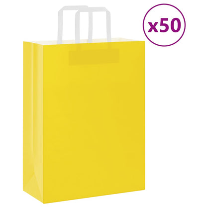 Sacchetti di Carta Kraft 50 pz con Manici Gialli 26x12x35 cm