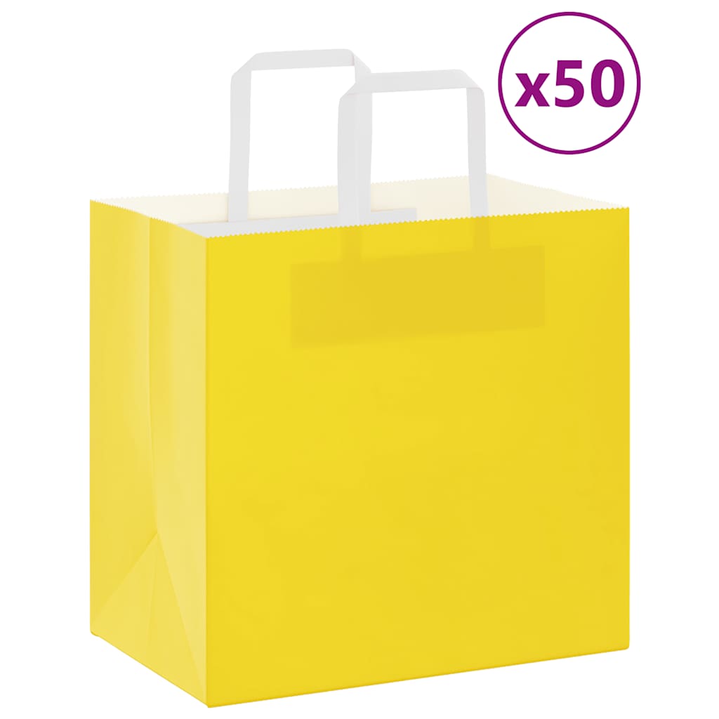 Sacchetti di Carta Kraft 50 pz con Manici Gialli 26x17x25 cm