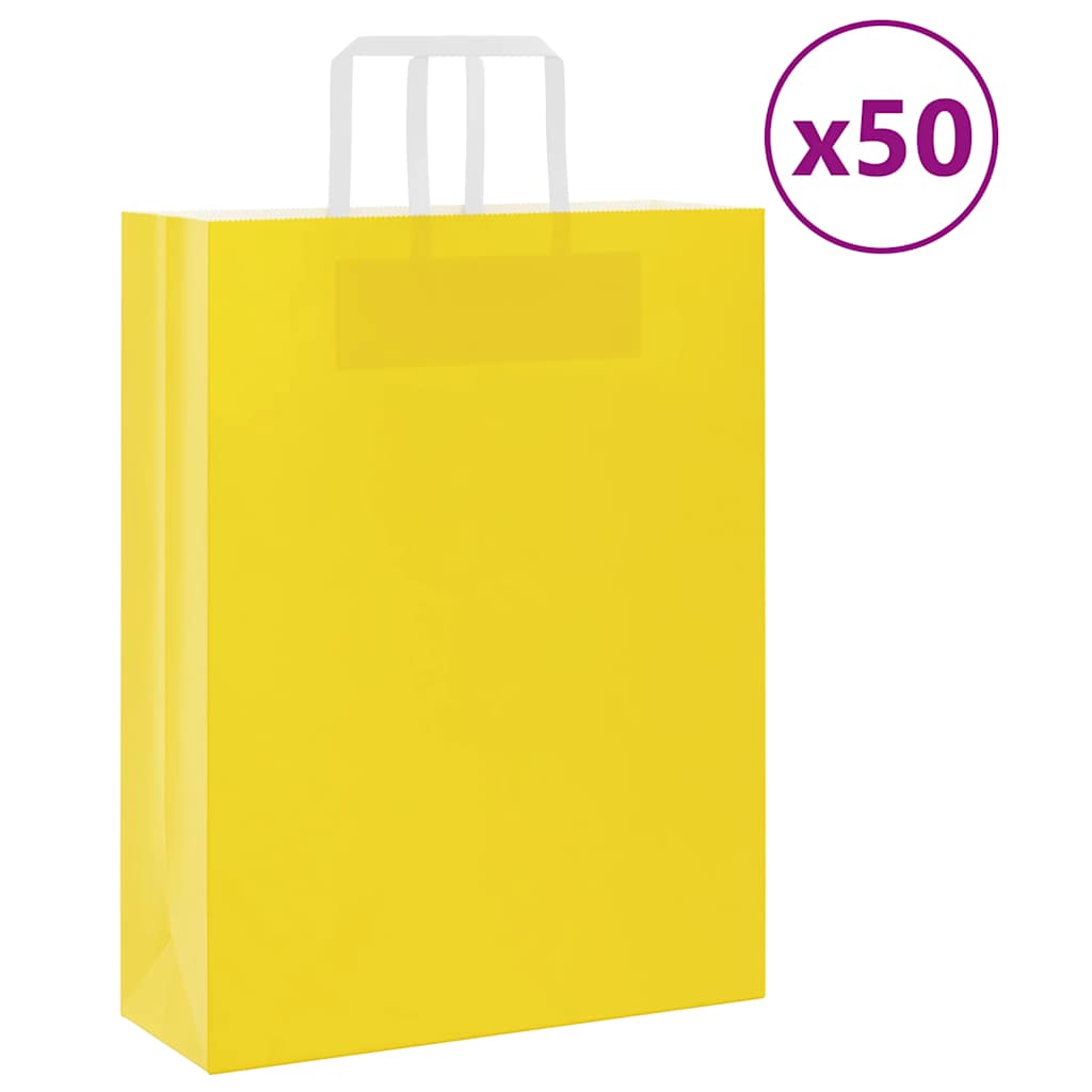 Sacchetti di Carta Kraft 50 pz con Manici Gialli 32x12x42 cm