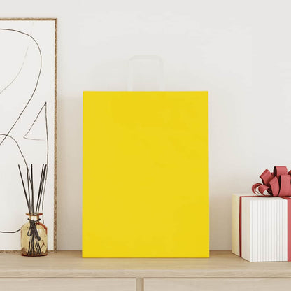 Sacchetti di Carta Kraft 50 pz con Manici Gialli 32x12x42 cm