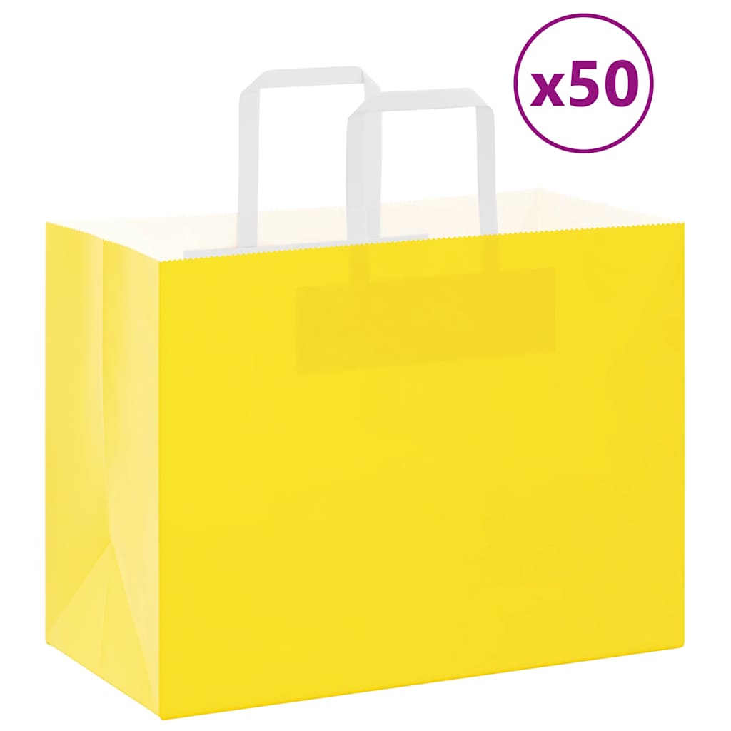 Sacchetti di Carta Kraft 50 pz con Manici Gialli 32x17x25 cm