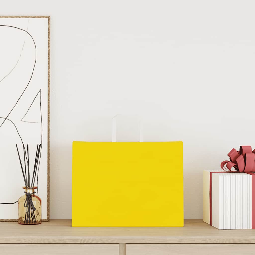 Sacchetti di Carta Kraft 50 pz con Manici Gialli 32x17x25 cm