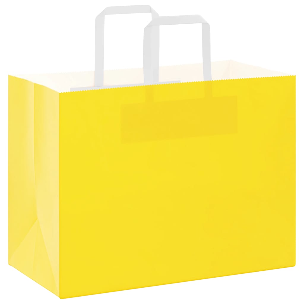 Sacchetti di Carta Kraft 50 pz con Manici Gialli 32x17x25 cm