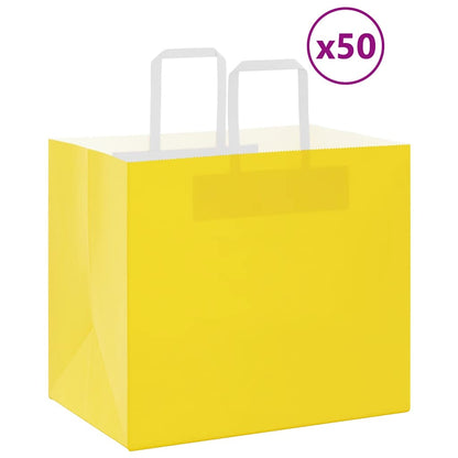 Sacchetti di Carta Kraft 50 pz con Manici Gialli 32x22x28 cm