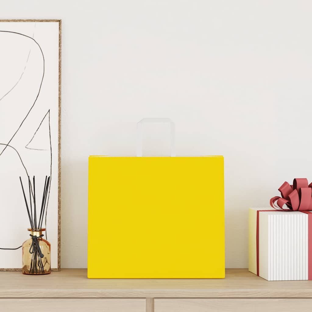 Sacchetti di Carta Kraft 50 pz con Manici Gialli 32x22x28 cm