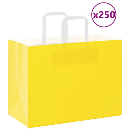 Sacchetti di Carta Kraft 250 pz con Manici Gialli 32x17x25 cm
