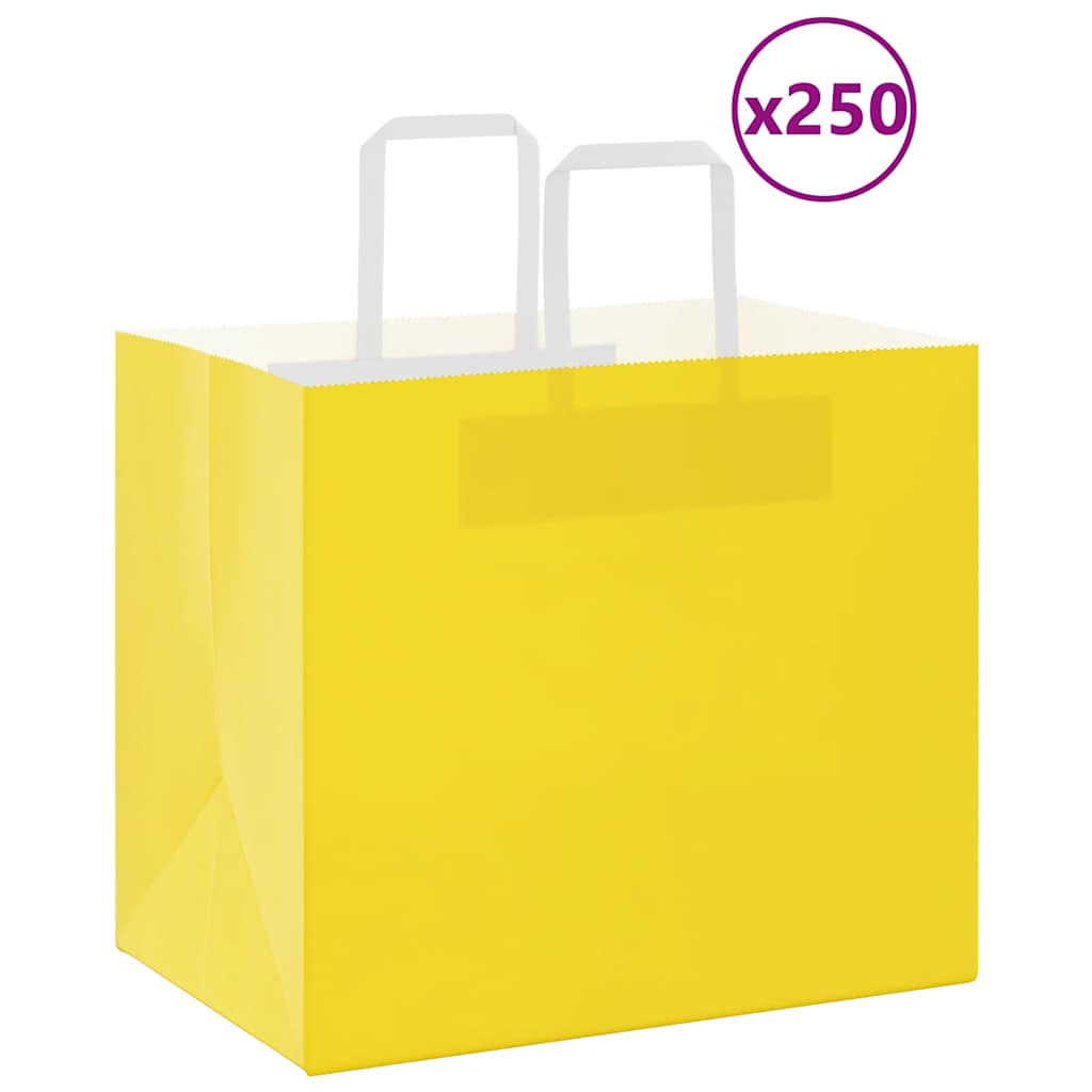 Sacchetti di Carta Kraft 250 pz con Manici Gialli 32x22x28 cm