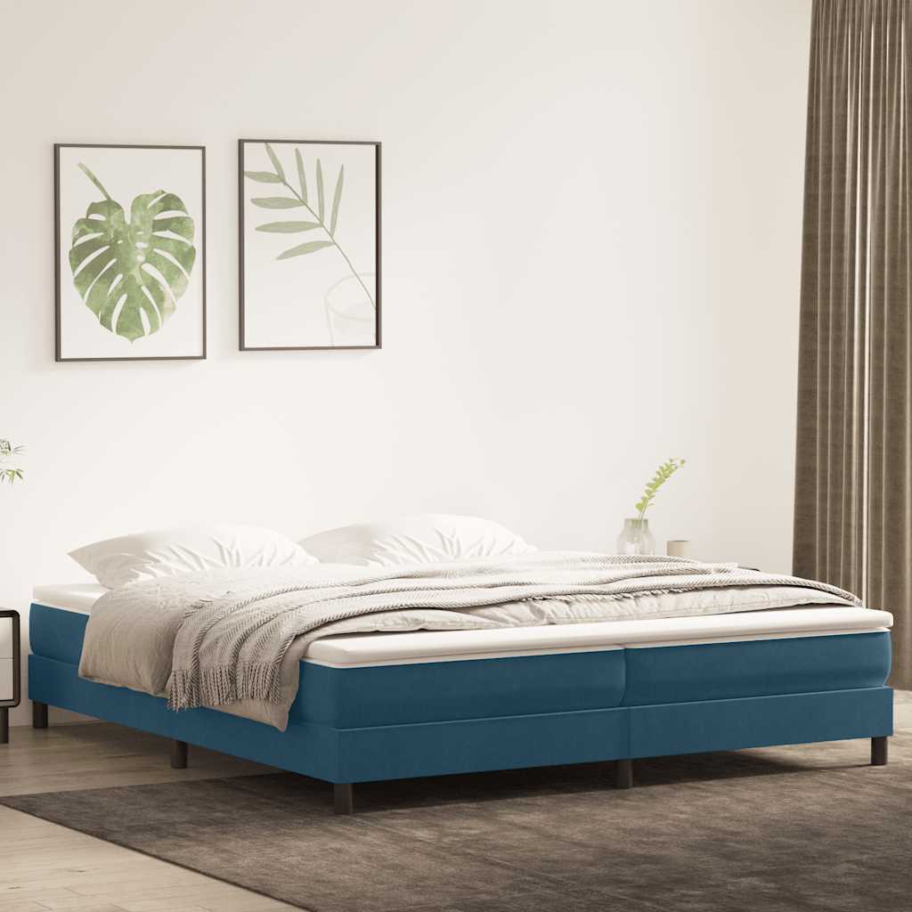 Letto a Molle senza Materasso Blu Scuro 200x220 cm in Velluto