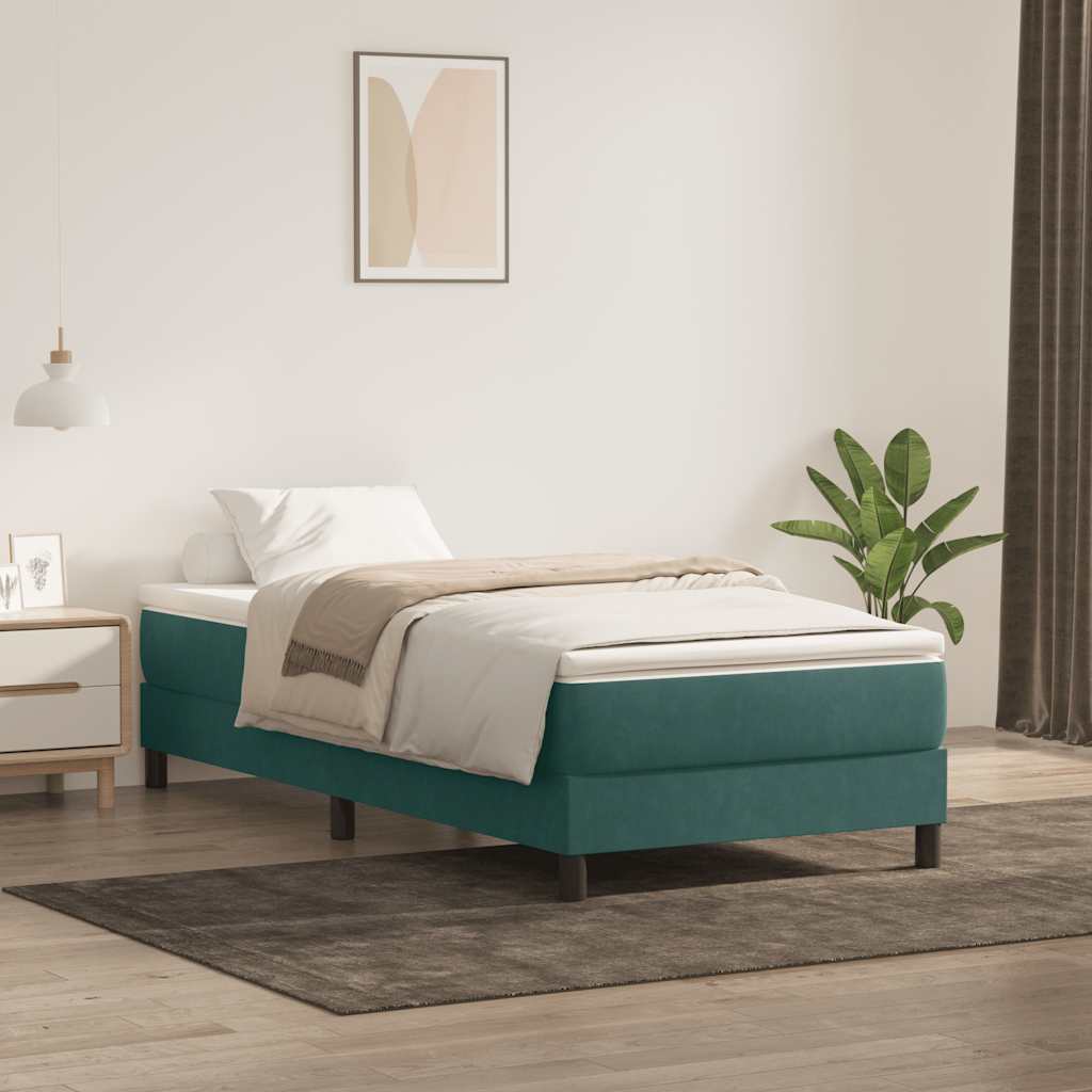 Giroletto a Molle con Materasso Verde Scuro 90x210 cm Velluto