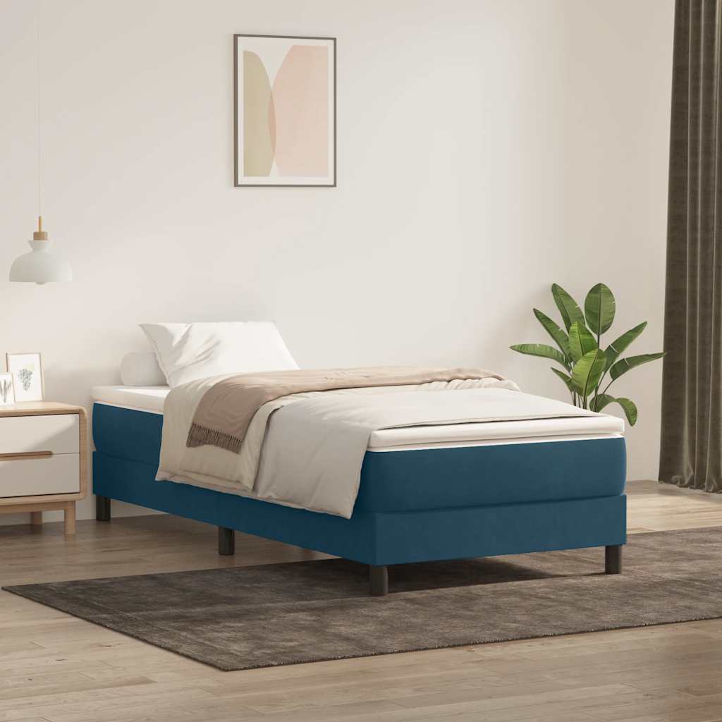 Giroletto a Molle con Materasso Blu Scuro 100x210 cm in Velluto
