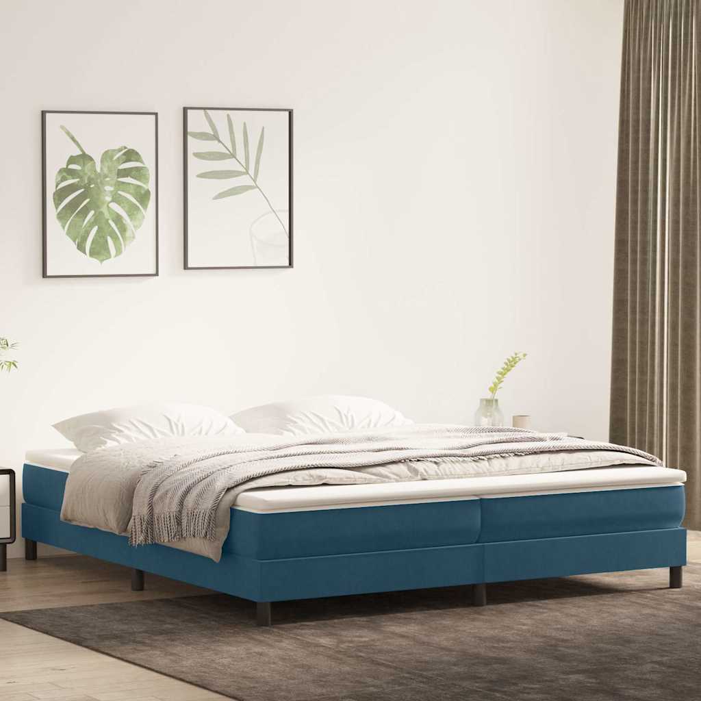Giroletto a Molle con Materasso Blu Scuro 200x210 cm in Velluto