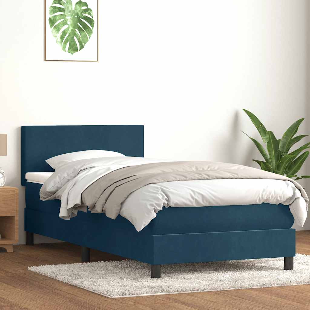 Giroletto a Molle con Materasso Blu Scuro 100x210 cm in Velluto