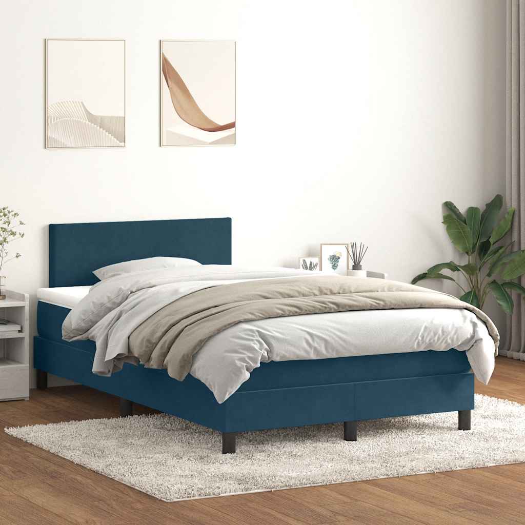 Giroletto a Molle con Materasso Blu Scuro 120x210 cm in Velluto
