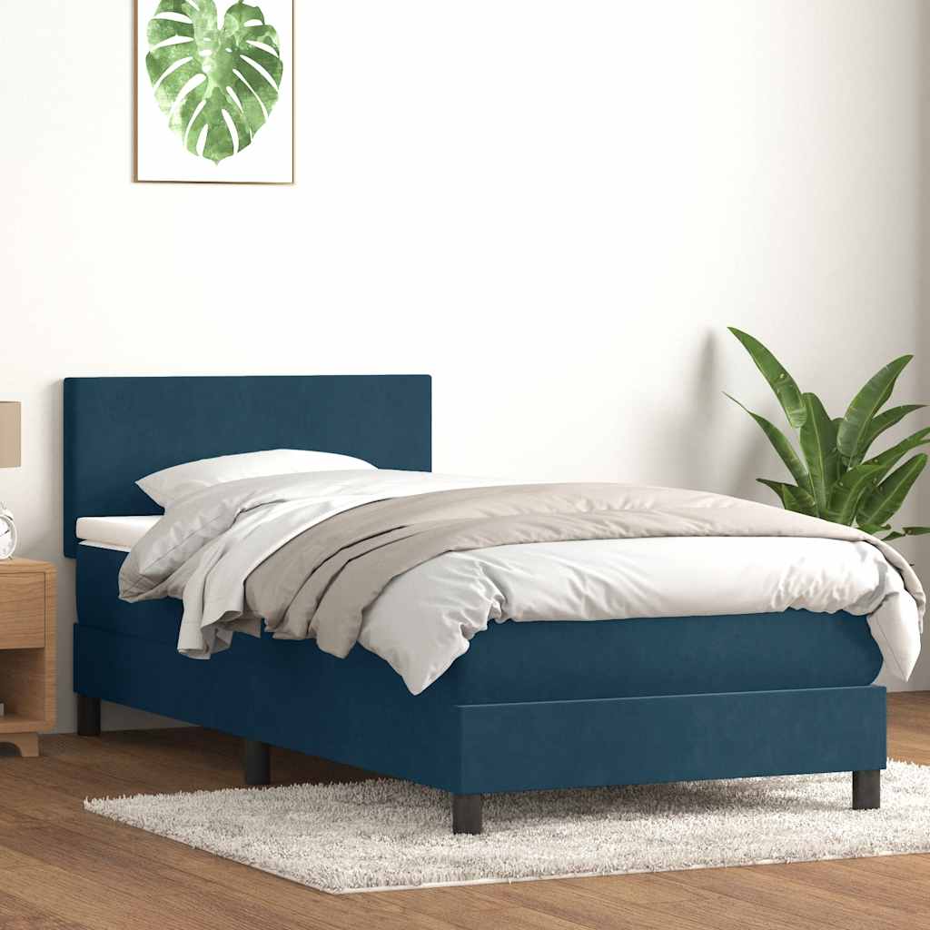 Giroletto a Molle con Materasso Blu Scuro 90x220 cm Velluto