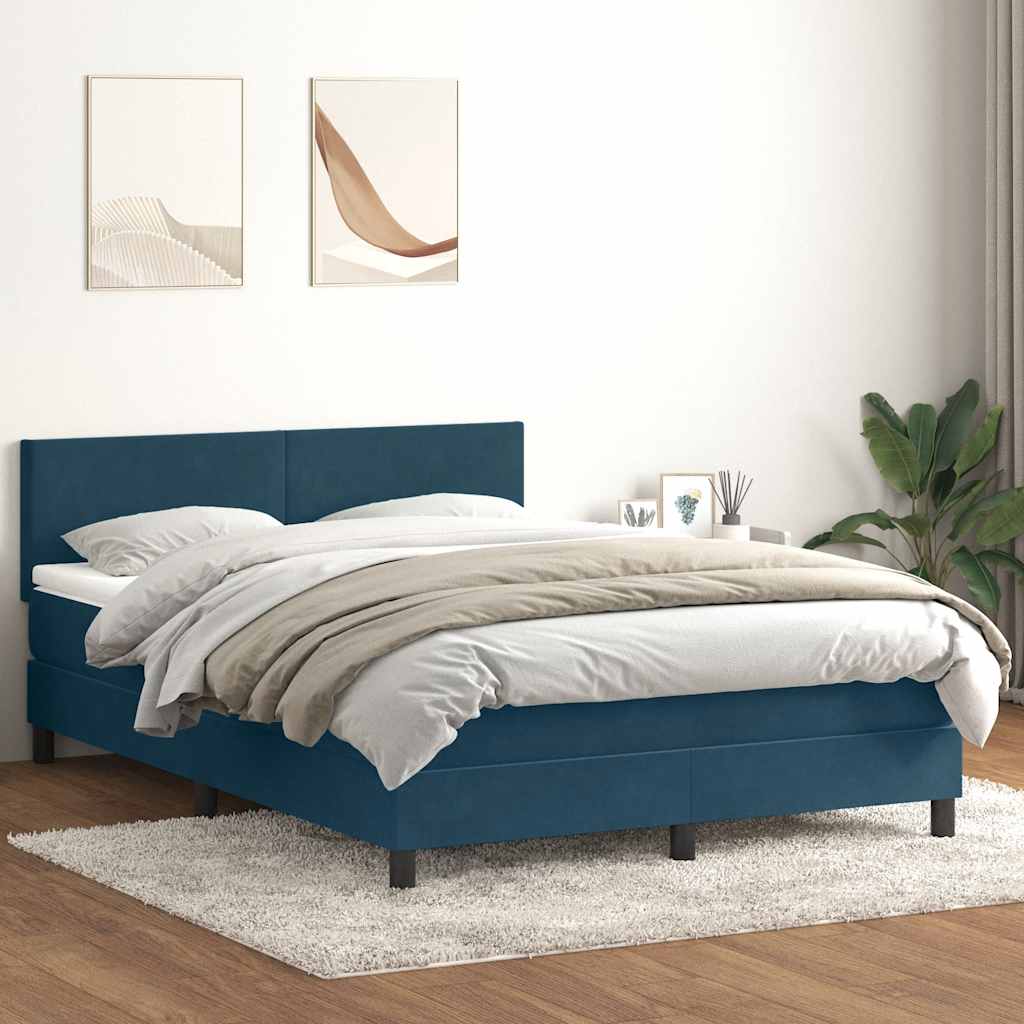 Giroletto a Molle con Materasso Blu Scuro 160x220 cm in Velluto