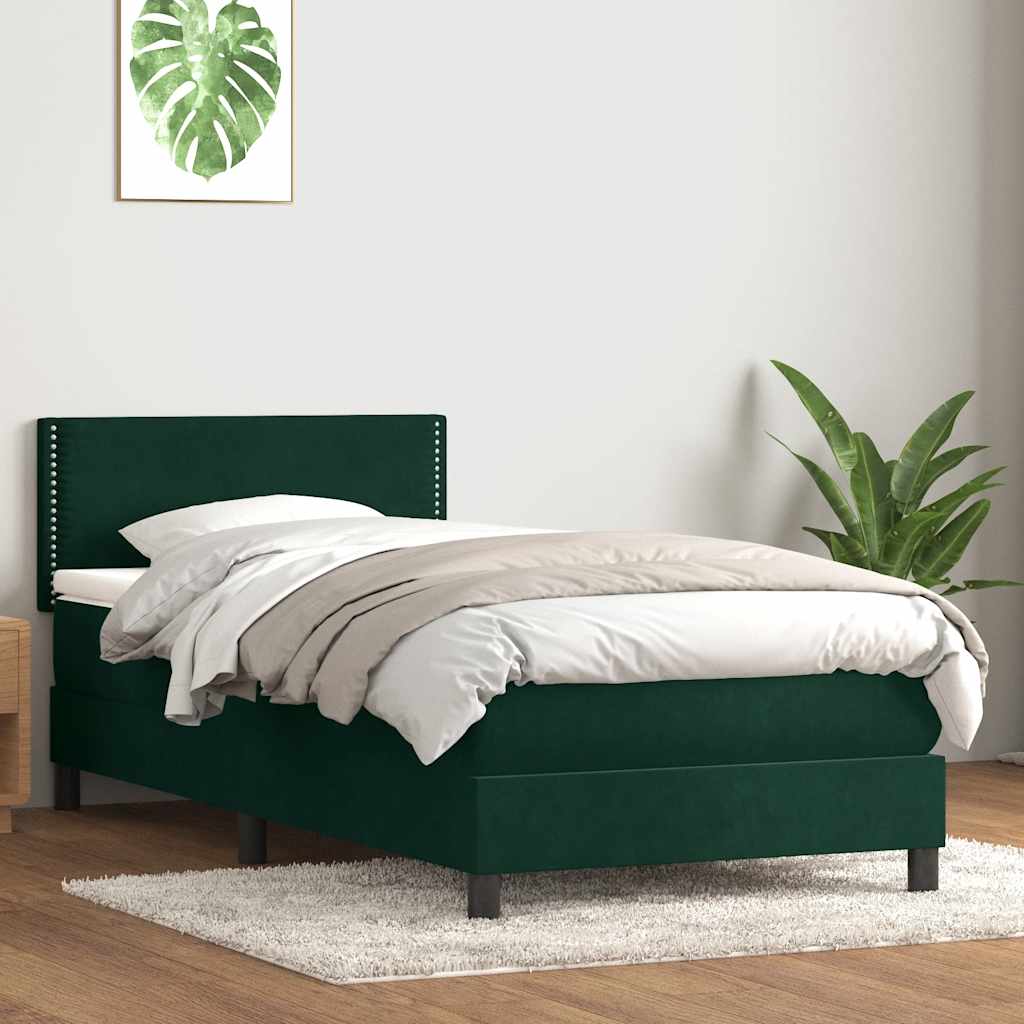 Giroletto a Molle con Materasso Verde Scuro 90x210 cm Velluto