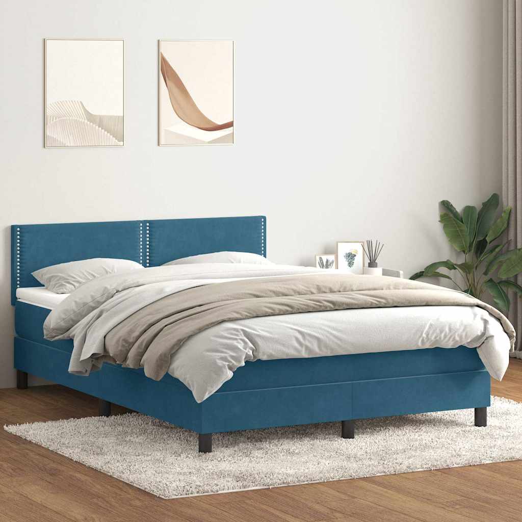 Giroletto a Molle con Materasso Blu Scuro 160x210 cm in Velluto